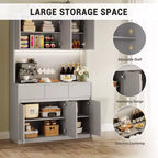 Coolmee Meuble de cuisine garde-manger 180 cm, Armoire de rangement avec lumières LED et prises de courant, Buffet avec support micro-ondes, Étagères réglables