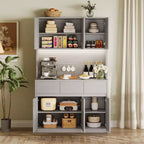 Coolmee Meuble de cuisine garde-manger 180 cm, Armoire de rangement avec lumières LED et prises de courant, Buffet avec support micro-ondes, Étagères réglables
