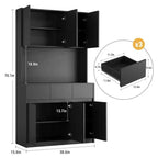 Coolmee Meuble de cuisine garde-manger 180 cm, Armoire de rangement avec lumières LED et prises de courant, Buffet avec support micro-ondes, Étagères réglables