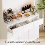 Coolmee Meuble de cuisine garde-manger 180 cm, Armoire de rangement avec lumières LED et prises de courant, Buffet avec support micro-ondes, Étagères réglables