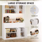 Coolmee Meuble de cuisine garde-manger 180 cm, Armoire de rangement avec lumières LED et prises de courant, Buffet avec support micro-ondes, Étagères réglables