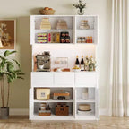 Coolmee Meuble de cuisine garde-manger 180 cm, Armoire de rangement avec lumières LED et prises de courant, Buffet avec support micro-ondes, Étagères réglables