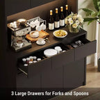 Coolmee Meuble de cuisine garde-manger 180 cm, Armoire de rangement avec lumières LED et prises de courant, Buffet avec support micro-ondes, Étagères réglables