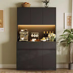 Coolmee Meuble de cuisine garde-manger 180 cm, Armoire de rangement avec lumières LED et prises de courant, Buffet avec support micro-ondes, Étagères réglables