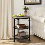CuisinSmart 3 Tiers Round End Table with Storage Shelves, Rustic Round Farmhouse Side Table with Mental Support Legs for Living Room Bedroom