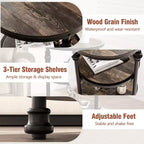 CuisinSmart Table d'appoint ronde à 3 niveaux avec étagères de rangement, Table d'appoint ronde rustique de style ferme avec pieds de support métalliques pour salon et chambre