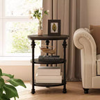 CuisinSmart Table d'appoint ronde à 3 niveaux avec étagères de rangement, Table d'appoint ronde rustique de style ferme avec pieds de support métalliques pour salon et chambre