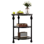 CuisinSmart Table d'appoint ronde à 3 niveaux avec étagères de rangement, Table d'appoint ronde rustique de style ferme avec pieds de support métalliques pour salon et chambre