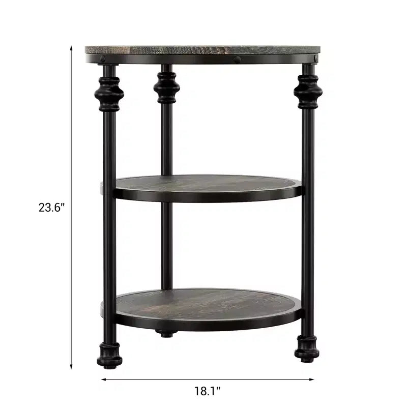 CuisinSmart Table d'appoint ronde à 3 niveaux avec étagères de rangement, Table d'appoint ronde rustique de style ferme avec pieds de support métalliques pour salon et chambre