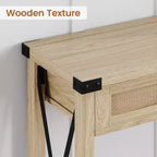 Table d'entrée de style rustique avec 2 tiroirs, console en bois avec accents en rotin, parfaite pour le salon, le hall d'entrée, le couloir