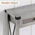 Table d'entrée de style rustique avec 2 tiroirs, console en bois avec accents en rotin, parfaite pour le salon, le hall d'entrée, le couloir