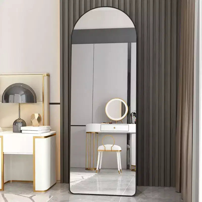 Okak 65*23/59.8*16.5in Aluminum Alloy Frame Full Length Mirror, Arched Mirror with Stand, Mutifunction Wall Mirror for Home, Hotel, Clothing Room