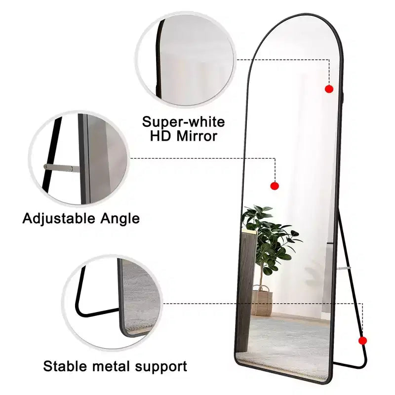 Miroir pleine longueur Okak 65*23/59.8*16.5in à cadre en alliage d'aluminium, miroir arqué avec support, miroir mural multifonction pour la maison, l'hôtel, la salle d'essayage