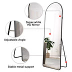 Miroir pleine longueur Okak 65*23/59.8*16.5in à cadre en alliage d'aluminium, miroir arqué avec support, miroir mural multifonction pour la maison, l'hôtel, la salle d'essayage