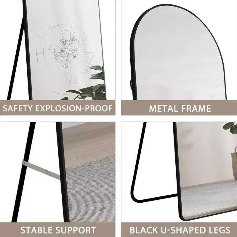 Miroir pleine longueur Okak 65*23/59.8*16.5in à cadre en alliage d'aluminium, miroir arqué avec support, miroir mural multifonction pour la maison, l'hôtel, la salle d'essayage