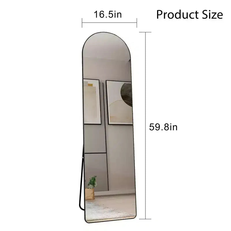 Miroir pleine longueur Okak 65*23/59.8*16.5in à cadre en alliage d'aluminium, miroir arqué avec support, miroir mural multifonction pour la maison, l'hôtel, la salle d'essayage