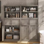 Armoire de salle de bain haute, Meuble de rangement sur pied avec portes et 2 tiroirs, Armoire de rangement haute de 130 cm pour salle de bain, salon