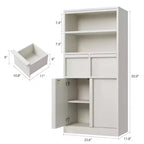 Armoire de salle de bain haute, Meuble de rangement sur pied avec portes et 2 tiroirs, Armoire de rangement haute de 130 cm pour salle de bain, salon