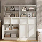 Armoire de salle de bain haute, Meuble de rangement sur pied avec portes et 2 tiroirs, Armoire de rangement haute de 130 cm pour salle de bain, salon