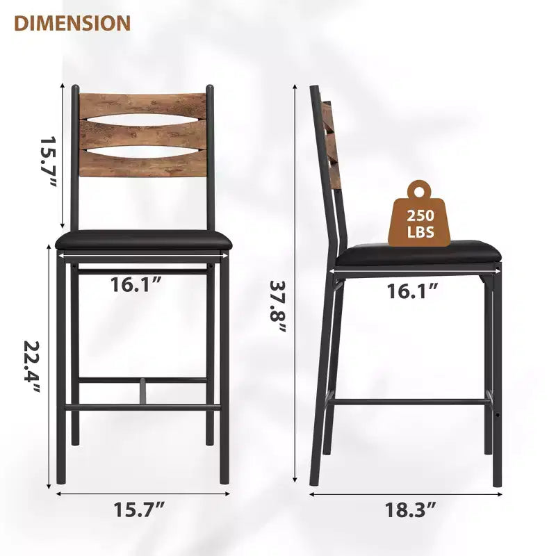 Ensemble de 2 tabourets de bar en bois hauteur comptoir avec dossier, repose-pieds et coussin épais pour îlot de cuisine ou appartement