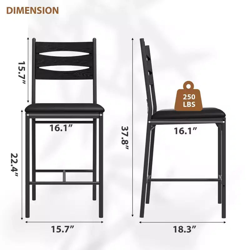 Ensemble de 2 tabourets de bar en bois hauteur comptoir avec dossier, repose-pieds et coussin épais pour îlot de cuisine ou appartement