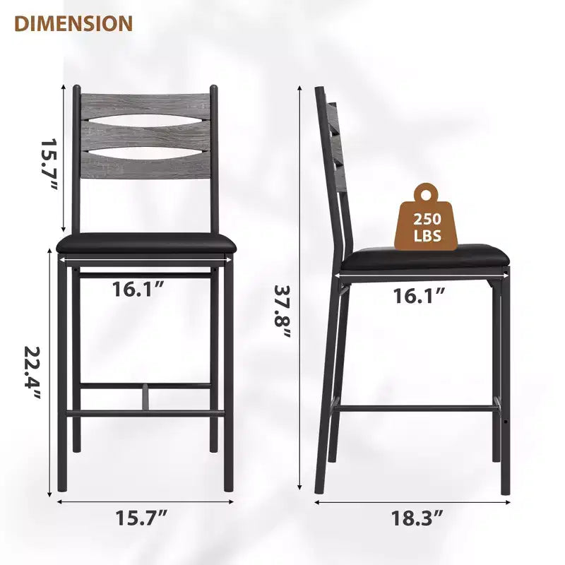 Ensemble de 2 tabourets de bar en bois hauteur comptoir avec dossier, repose-pieds et coussin épais pour îlot de cuisine ou appartement