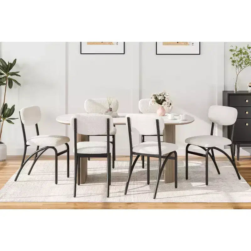 Lot de 2/4 chaises de salle à manger avec dossier rembourré en bouclette et pieds en métal pour salon, salle à manger, cuisine