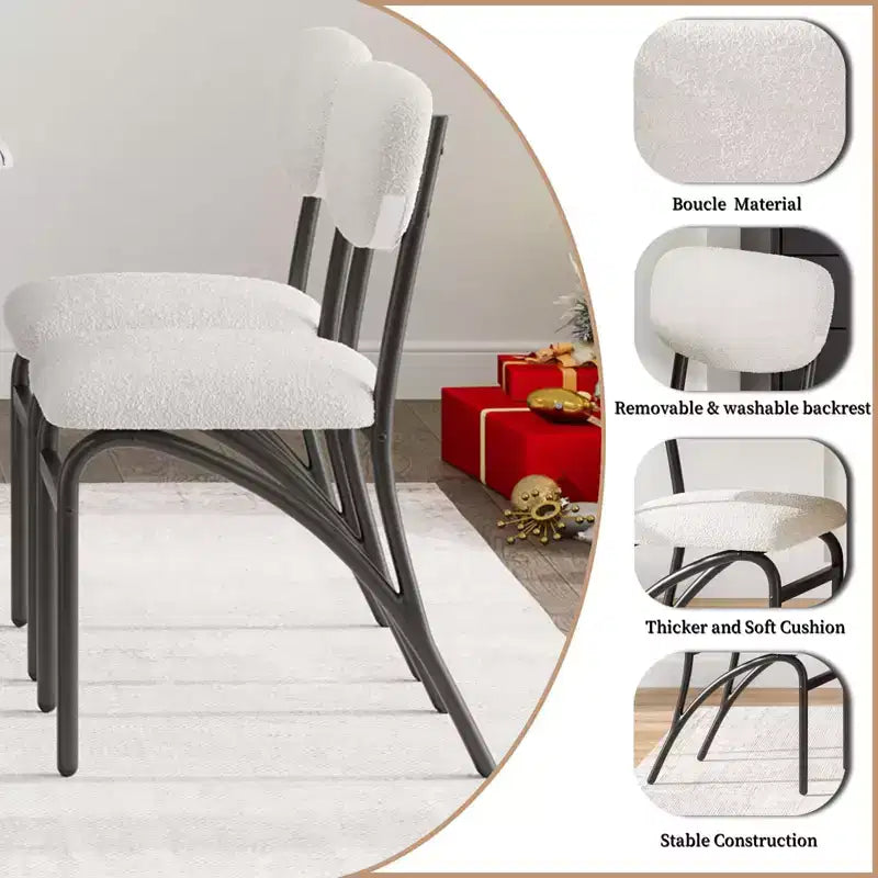 Lot de 2/4 chaises de salle à manger avec dossier rembourré en bouclette et pieds en métal pour salon, salle à manger, cuisine
