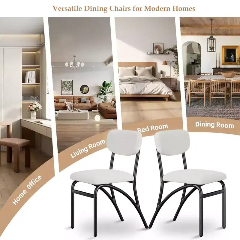 Lot de 2/4 chaises de salle à manger avec dossier rembourré en bouclette et pieds en métal pour salon, salle à manger, cuisine