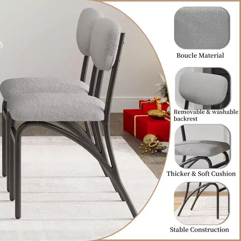 Lot de 2/4 chaises de salle à manger avec dossier rembourré en bouclette et pieds en métal pour salon, salle à manger, cuisine