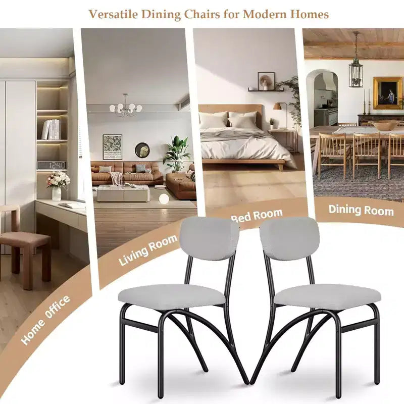 Lot de 2/4 chaises de salle à manger avec dossier rembourré en bouclette et pieds en métal pour salon, salle à manger, cuisine