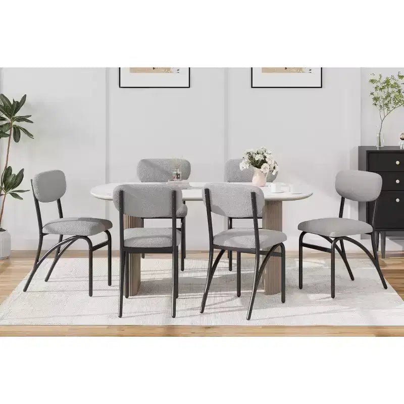 Lot de 2/4 chaises de salle à manger avec dossier rembourré en bouclette et pieds en métal pour salon, salle à manger, cuisine