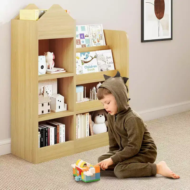 Zevemomo Étagère pour enfants à 4 niveaux et rangement de jouets, Bibliothèque en bois pour enfants, Rangement de jouets avec étagère pour salle de jeux, salle de classe, chambre, bibliothèque, beige