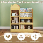 Zevemomo Étagère pour enfants à 4 niveaux et rangement de jouets, Bibliothèque en bois pour enfants, Rangement de jouets avec étagère pour salle de jeux, salle de classe, chambre, bibliothèque, beige