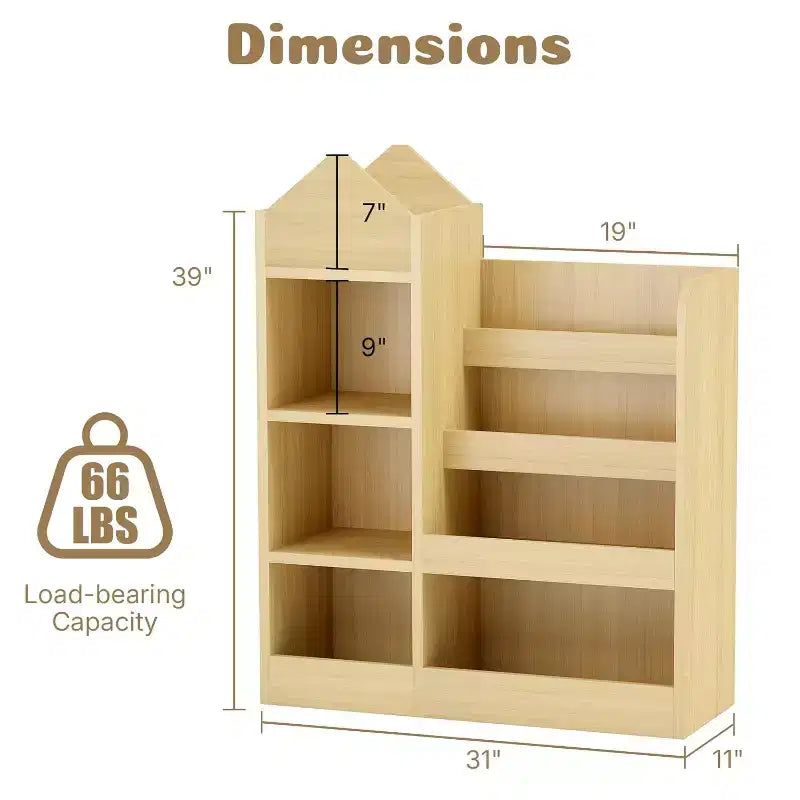 Zevemomo Étagère pour enfants à 4 niveaux et rangement de jouets, Bibliothèque en bois pour enfants, Rangement de jouets avec étagère pour salle de jeux, salle de classe, chambre, bibliothèque, beige