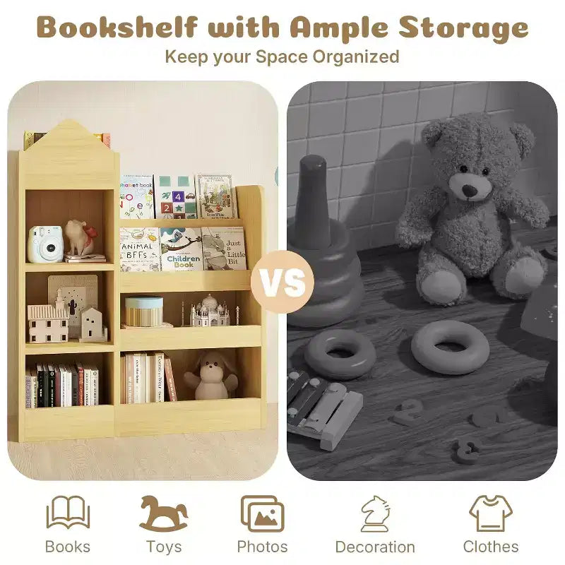 Zevemomo Étagère pour enfants à 4 niveaux et rangement de jouets, Bibliothèque en bois pour enfants, Rangement de jouets avec étagère pour salle de jeux, salle de classe, chambre, bibliothèque, beige