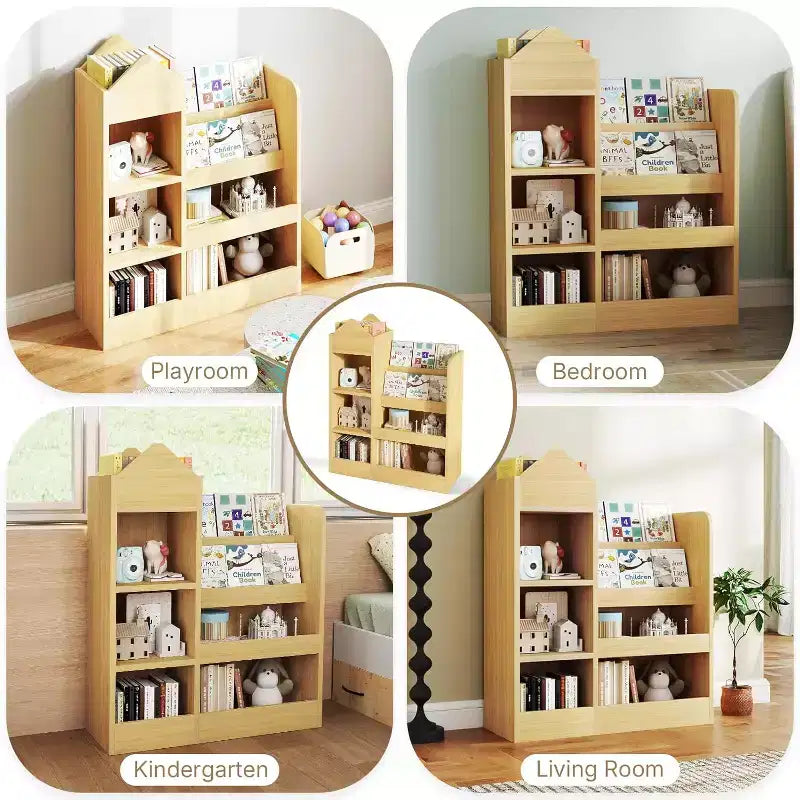 Zevemomo Étagère pour enfants à 4 niveaux et rangement de jouets, Bibliothèque en bois pour enfants, Rangement de jouets avec étagère pour salle de jeux, salle de classe, chambre, bibliothèque, beige