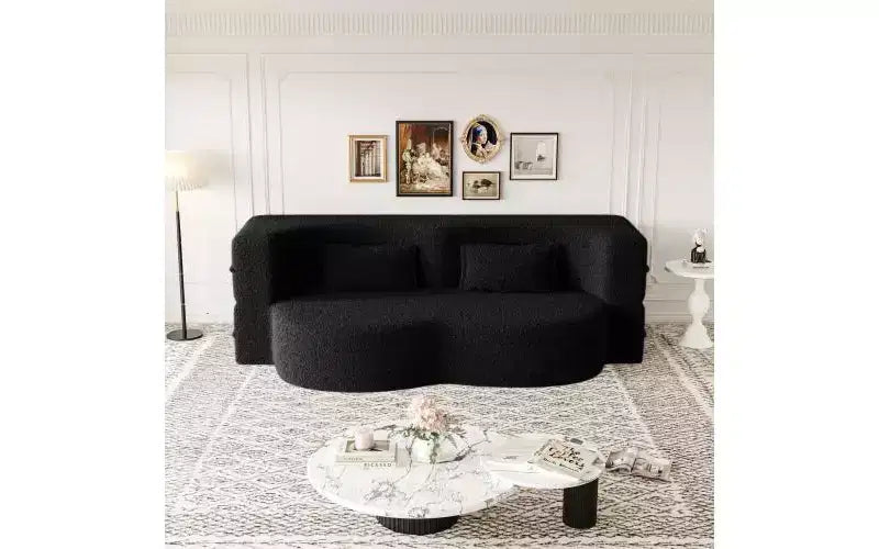 EHMKNP Canapé de sol moderne avec 2 oreillers, convertible en lit de repos rembourré en tissu Teddy, pour salon