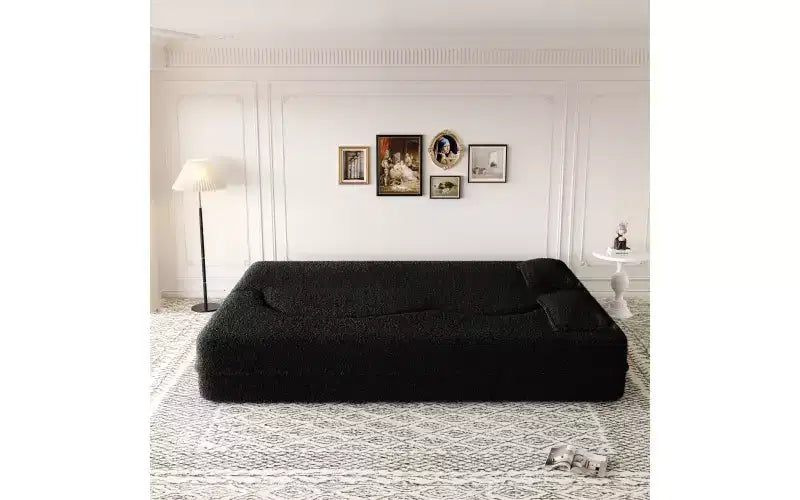 EHMKNP Canapé de sol moderne avec 2 oreillers, convertible en lit de repos rembourré en tissu Teddy, pour salon