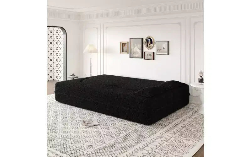 EHMKNP Canapé de sol moderne avec 2 oreillers, convertible en lit de repos rembourré en tissu Teddy, pour salon