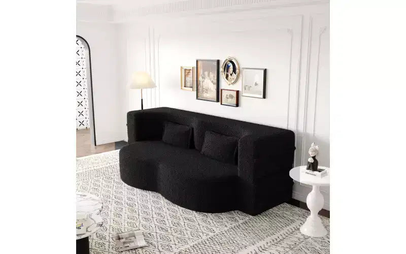 EHMKNP Canapé de sol moderne avec 2 oreillers, convertible en lit de repos rembourré en tissu Teddy, pour salon