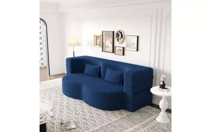 EHMKNP Canapé de sol moderne avec 2 oreillers, convertible en lit de repos rembourré en tissu Teddy, pour salon