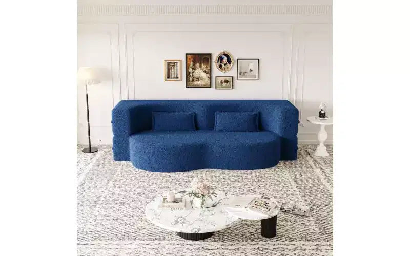 EHMKNP Canapé de sol moderne avec 2 oreillers, convertible en lit de repos rembourré en tissu Teddy, pour salon