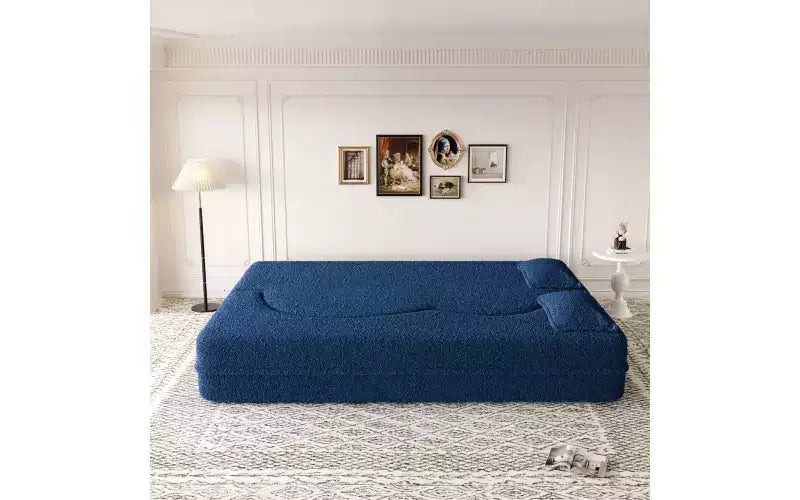 EHMKNP Canapé de sol moderne avec 2 oreillers, convertible en lit de repos rembourré en tissu Teddy, pour salon