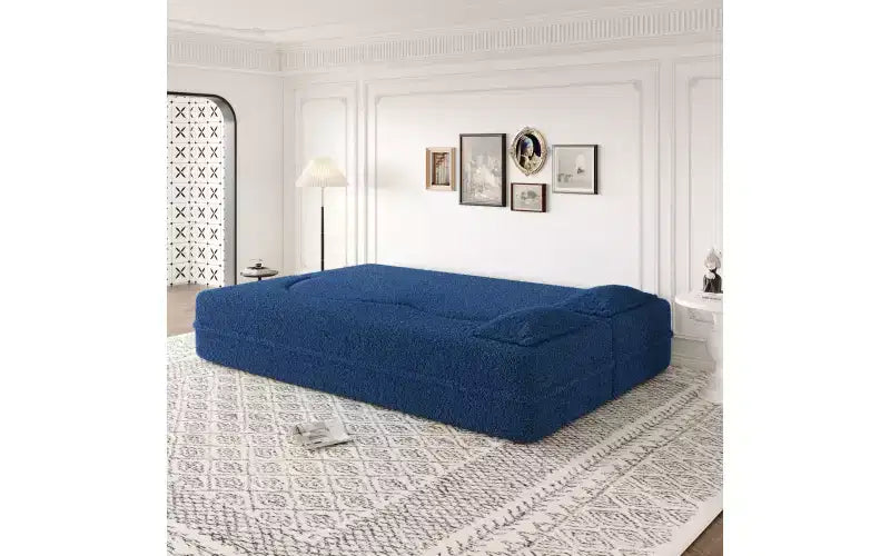 EHMKNP Canapé de sol moderne avec 2 oreillers, convertible en lit de repos rembourré en tissu Teddy, pour salon