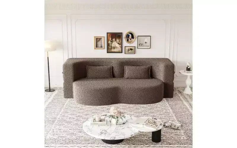 EHMKNP Canapé de sol moderne avec 2 oreillers, convertible en lit de repos rembourré en tissu Teddy, pour salon