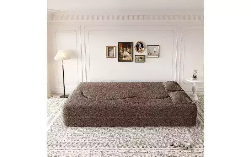EHMKNP Canapé de sol moderne avec 2 oreillers, convertible en lit de repos rembourré en tissu Teddy, pour salon
