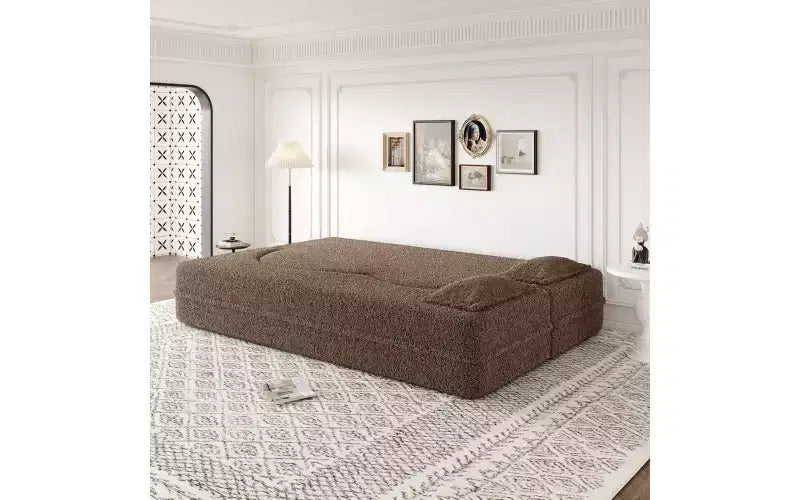 EHMKNP Canapé de sol moderne avec 2 oreillers, convertible en lit de repos rembourré en tissu Teddy, pour salon