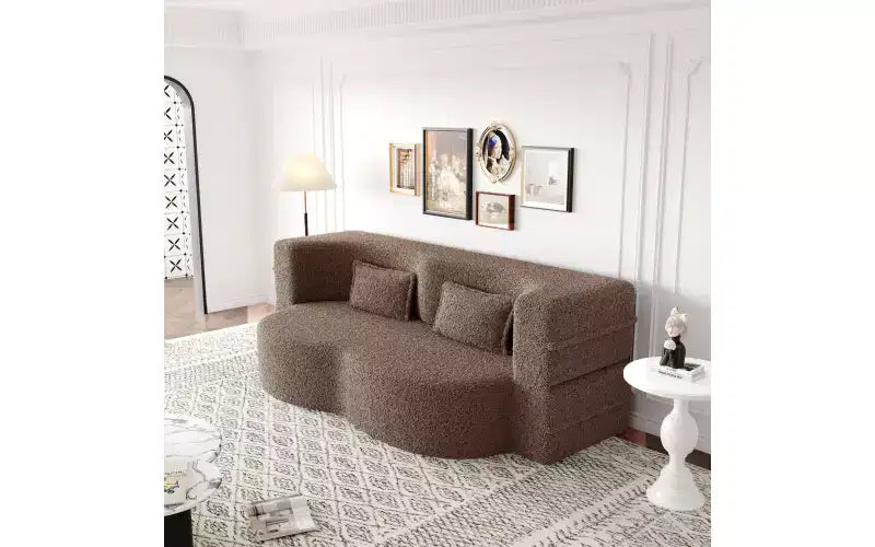 EHMKNP Canapé de sol moderne avec 2 oreillers, convertible en lit de repos rembourré en tissu Teddy, pour salon