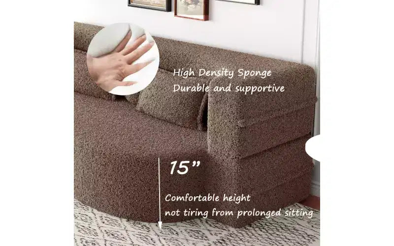 EHMKNP Canapé de sol moderne avec 2 oreillers, convertible en lit de repos rembourré en tissu Teddy, pour salon